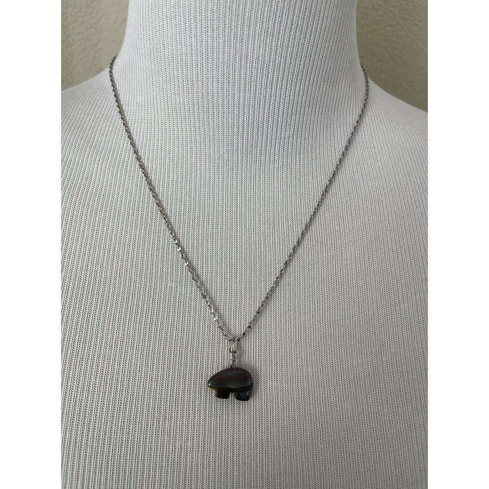 Bear Stone Pendant Silver Tone Chain Necklace